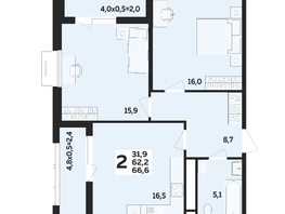 Продается 2-комнатная квартира ЖК МЕГАСИТИ, литера 1.1, 66.6  м², 9177500 рублей