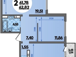 Продается 2-комнатная квартира ЖК Предгорье ЛАГО-НАКИ, литера 1, 62.82 м², 7230582 рублей