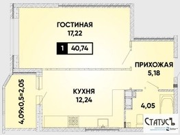 Продается 1-комнатная квартира Героя Георгия Бочарникова ул, 40  м², 3970000 рублей