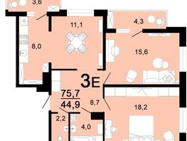 Продается 3-комнатная квартира ЖК Горячий, литера 1, 76.1  м², 8371000 рублей