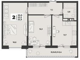 Продается 2-комнатная квартира ЖК Лето, литера 1.2, 55.9  м², 7795100 рублей