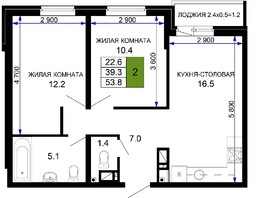 Продается 2-комнатная квартира ЖК Дыхание, литер 20, 53.8  м², 5210000 рублей