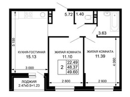 Продается 2-комнатная квартира ЖК Новые сезоны, литера 3, 49.6  м², 5108800 рублей