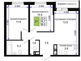 Продается 3-комнатная квартира ЖК Дыхание, литер 19, 65  м², 6579000 рублей