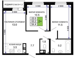 Продается 2-комнатная квартира ЖК Дыхание, литер 21, 53.8  м², 5925000 рублей