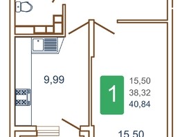 Продается 1-комнатная квартира ЖК Хорошая погода-2, литера 1, 41.65  м², 6226675 рублей