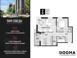 Продается 2-комнатная квартира ЖК Парк Победы 2, литера 21, 64.9  м², 8106011 рублей