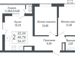 Продается 2-комнатная квартира ЖК Зеленый театр, литера 1, 54.47  м², 10137956 рублей