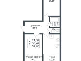 Продается 2-комнатная квартира ЖК Зеленый театр, литера 1, 52.86  м², 9387936 рублей