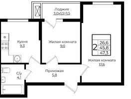 Продается 2-комнатная квартира ЖК Европа, литера 6, 47.3  м², 5888850 рублей