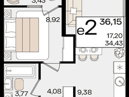 Продается 2-комнатная квартира ЖК Патрики, литер 1.5, 36.15  м², 11578845 рублей