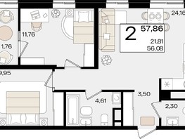 Продается 2-комнатная квартира ЖК Патрики, литер 1.3, 57.86  м², 18092822 рублей