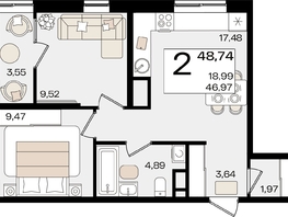 Продается 2-комнатная квартира ЖК Патрики, литер 1.2, 48.74  м², 15294612 рублей