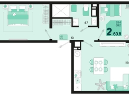 Продается 2-комнатная квартира ЖК Первое место, квартал 1.1, литер 2, 60.8  м², 8390400 рублей