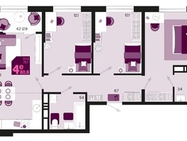 Продается 4-комнатная квартира ЖК Первое место, квартал 1.1, литер 2, 80.8  м², 11441280 рублей