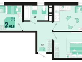 Продается 2-комнатная квартира ЖК Первое место, квартал 1.3, литер 1, 65.8  м², 8883000 рублей