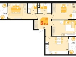 Продается 3-комнатная квартира ЖК Первое место, квартал 1.3, литер 2, 74.6  м², 10600660 рублей