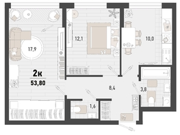 Продается 2-комнатная квартира ЖК Барса, 3В литер, 53.8  м², 14547520 рублей