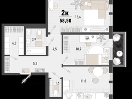 Продается 2-комнатная квартира ЖК Барса, 4Б литер, 58.5  м², 16614000 рублей