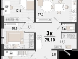 Продается 3-комнатная квартира ЖК Барса, 4Б литер, 75.1  м², 21156421 рублей