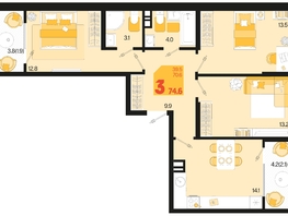 Продается 3-комнатная квартира ЖК Первое место, квартал 1.1, литер 2, 74.6  м², 10294800 рублей