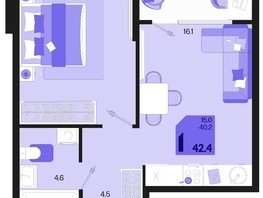 Продается 1-комнатная квартира ЖК Первое место, квартал 1.2, литер 1, 42.4  м², 6220080 рублей