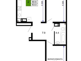 Продается 2-комнатная квартира ЖК Дыхание, литер 18, 63  м², 5800000 рублей