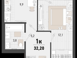 Продается 1-комнатная квартира ЖК Барса, 3В литер, 32.2  м², 9415280 рублей