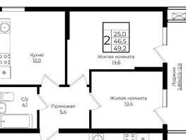 Продается 2-комнатная квартира ЖК Европа, литера 7, 49.2  м², 6213960 рублей