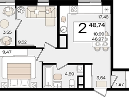 Продается 2-комнатная квартира ЖК Патрики, литер 1.4, 48.74  м², 16274286 рублей