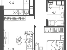 Продается 2-комнатная квартира ЖК Все Свои VIP, литера 8, 48.3 м², 11833500 рублей