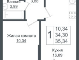 Продается 1-комнатная квартира ЖК Зеленый театр, литера 1, 35.34  м², 5315136 рублей