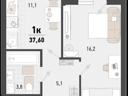 Продается 1-комнатная квартира ЖК Барса, 4В литер, 37.6  м², 11229804 рублей