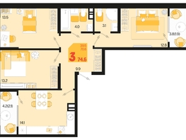 Продается 3-комнатная квартира ЖК Первое место, квартал 1.3, литер 1, 74.6  м², 10817000 рублей