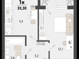 Продается 1-комнатная квартира ЖК Барса, 3В литер, 33.3  м², 10269720 рублей