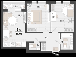 Продается 2-комнатная квартира ЖК Барса, 4В литер, 55  м², 13755500 рублей