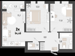 Продается 2-комнатная квартира ЖК Барса, 4В литер, 54.4  м², 15156656 рублей