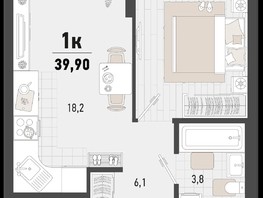 Продается 1-комнатная квартира ЖК Барса, 3В литер, 39.9  м², 11387460 рублей