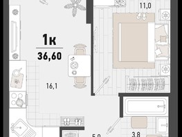 Продается 1-комнатная квартира ЖК Барса, 3В литер, 36.6  м², 10445640 рублей
