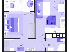 Продается 1-комнатная квартира ЖК Первое место, квартал 1.3, литер 2, 35.5  м², 5360500 рублей