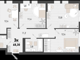 Продается 3-комнатная квартира ЖК Барса, 4В литер, 68.3  м², 16146120 рублей