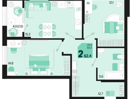 Продается 2-комнатная квартира ЖК Первое место, квартал 1.1, литер 1, 62.4  м², 8236800 рублей