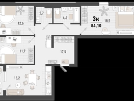 Продается 3-комнатная квартира ЖК Барса, 4В литер, 84.1  м², 22691021 рублей