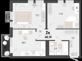 Продается 2-комнатная квартира ЖК Барса, 2В литер, 48.1  м², 13271511 рублей