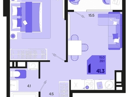 Продается 1-комнатная квартира ЖК Первое место, квартал 1.2, литер 1, 41.3  м², 6554310 рублей