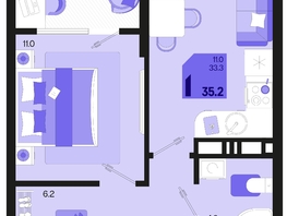 Продается 1-комнатная квартира ЖК Первое место, квартал 1.10 литер 1, 35.2  м², 5315200 рублей