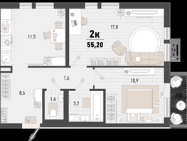 Продается 2-комнатная квартира ЖК Барса, 2В литер, 55.2  м², 15230508 рублей