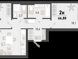 Продается 2-комнатная квартира ЖК Барса, 3В литер, 66.8  м², 17394720 рублей