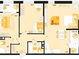 Продается 3-комнатная квартира ЖК Первое место, квартал 1.3, литер 2, 83.4  м², 10591800 рублей