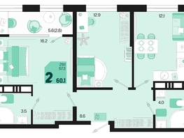 Продается 2-комнатная квартира ЖК Первое место, квартал 1.3, литер 1, 60.1  м², 9315500 рублей